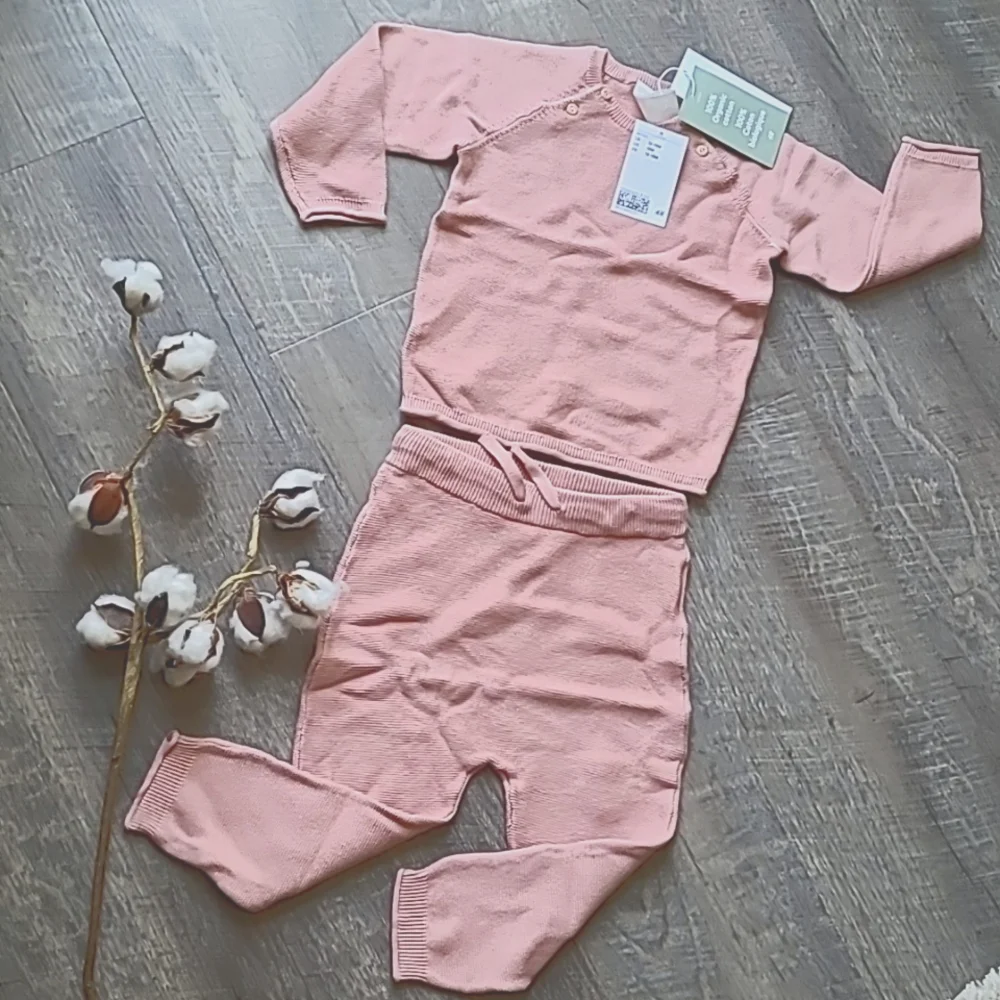 Organic Cotton baby knit set size 12-18 months sweater pants pink